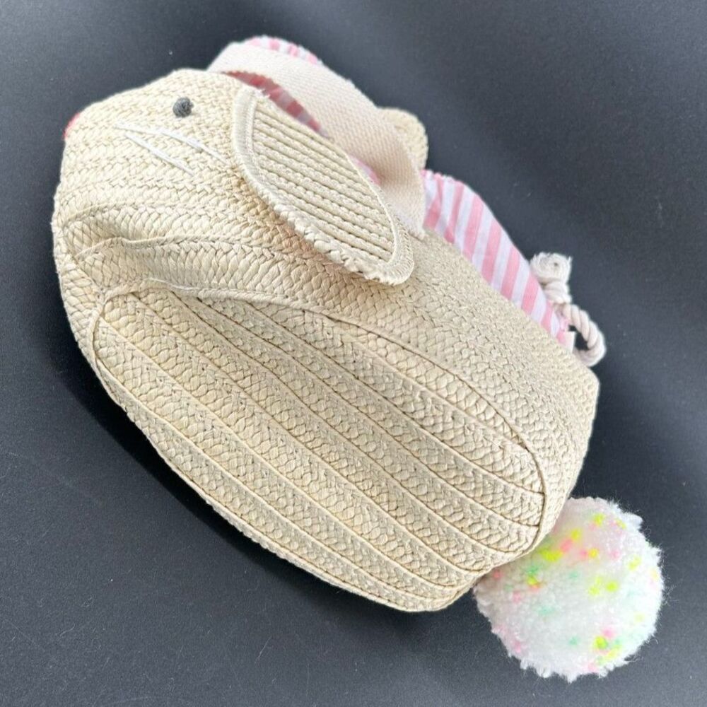 MeriMeri Straw Bunny Purse Cotton Lining Draw Sting Closure12"L x 6.5"H x 5"W - Picture 9 of 10